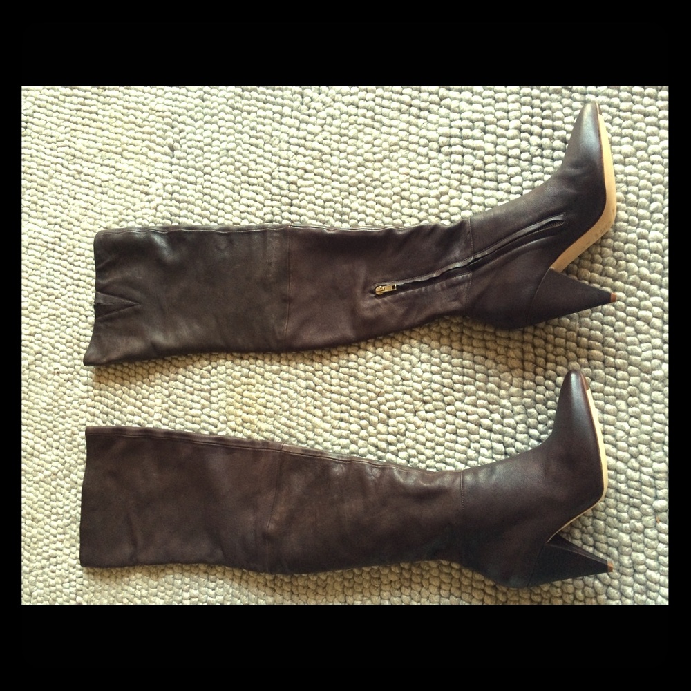 Women's Over-the-Knee Leather Boots - Dark Brown